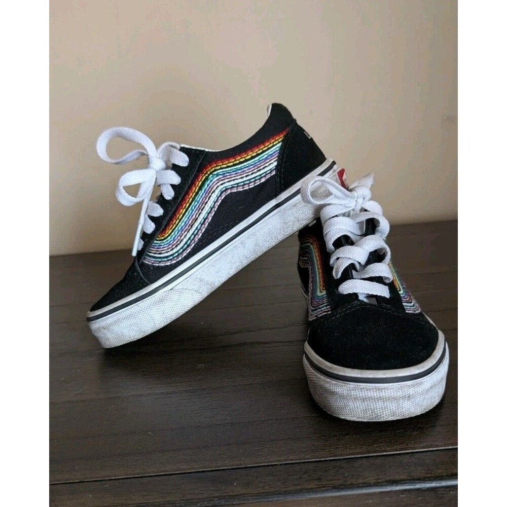 Vans Skate Toddler 11.5 Old Skool Pride Sneakers Black Rainbow Love Kids Shoe